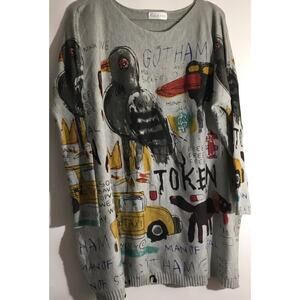 Ellazhu Grafitti Graphic No Size Tag Oversized Sweater Crow Taxi Drawing Print